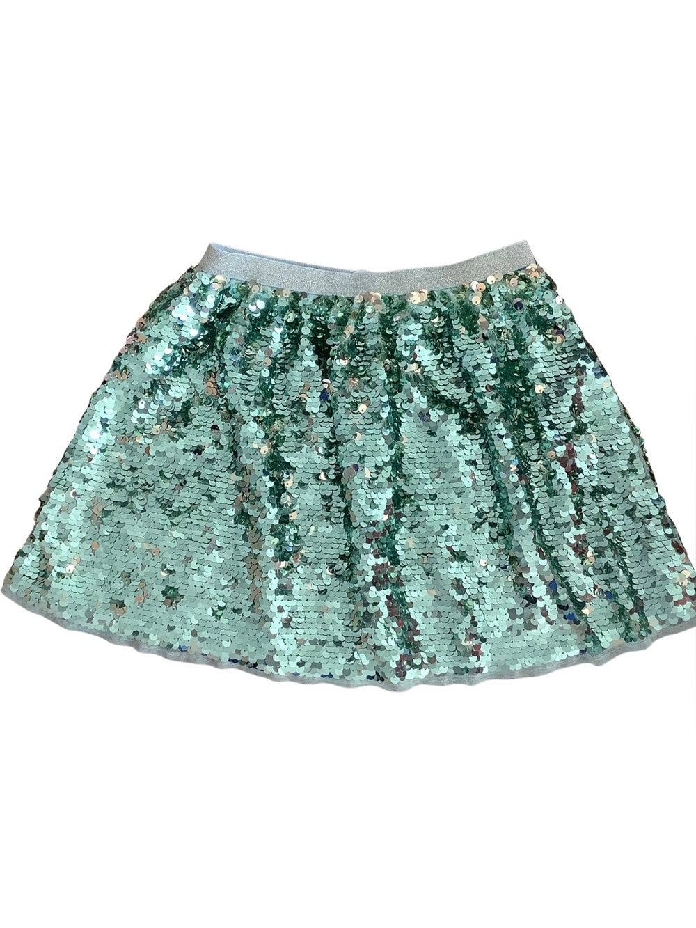 HM Girls Seafoam Mint Green Sequin Metallic Waistband Skirt Size 7-8 Yrs 7/8